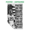 Unframed lacrosse poster featuring a helmeted player, lacrosse stick, flag motif, and bold motivational design