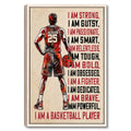 Framed basketball wall art featuring a player silhouette, basketball, and bold red and black motivational typography