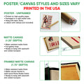 Poster and canvas wall art options guide showing unframed poster, matte canvas, and framed canvas formats