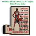 Framed matte canvas basketball wall art shown with a black frame and close-up canvas detail