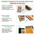 Poster and canvas wall art options guide showing unframed poster, matte canvas, and framed canvas formats