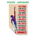 Unframed swimming poster featuring a colorful swimmer silhouette and motivational typography