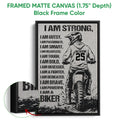 Black framed motocross canvas wall art with a dirt bike rider and bold monochrome artwork