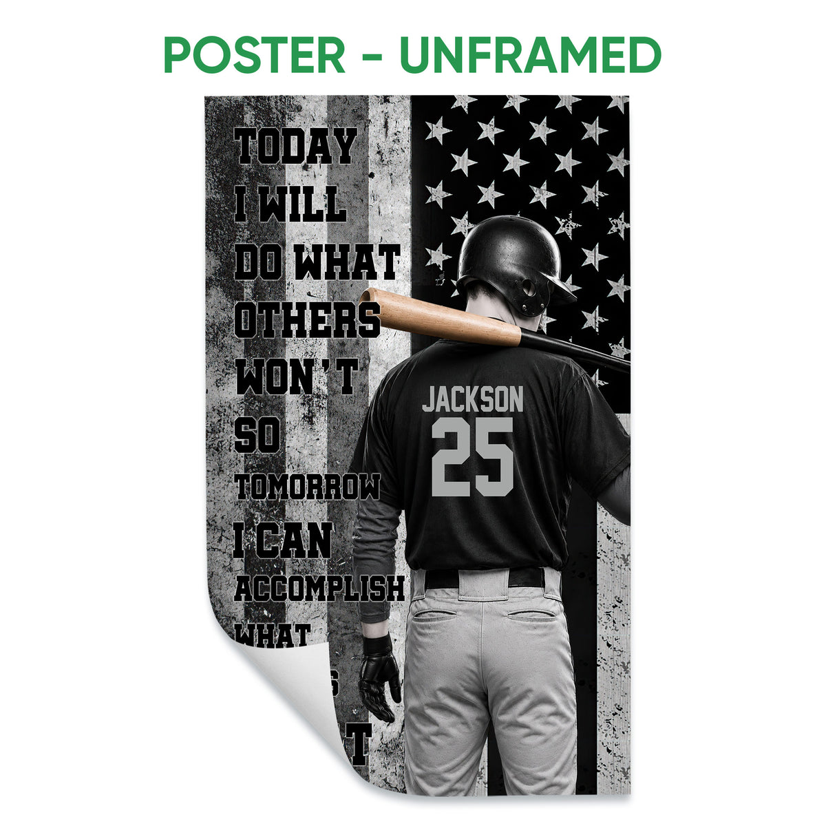 Unframed baseball poster featuring a helmeted batter, bat, stars and bold motivational sports artwork