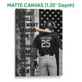 Matte canvas baseball wall art featuring a batter, bat, stars and bold black and gray design