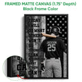 Black framed canvas baseball wall art with a helmeted batter, bat and high-contrast motivational design