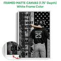 White framed canvas baseball wall art featuring a batter, bat, stars and monochrome sports artwork