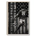 Framed soccer wall art featuring a player, soccer ball, starry background, and bold motivational typography