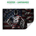 Unframed soccer poster featuring a back-view player with a soccer ball and bold red, white, and blue artwork