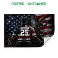 Unframed hockey poster featuring a helmeted player with a stick against a distressed red, white, and blue background