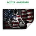 Unframed volleyball poster featuring a female player holding a volleyball before a textured American flag