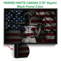 Black framed canvas softball wall art with a batter and textured red, white, and blue artwork