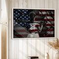 Softball wall art displayed in a bright room with white wood walls and natural wood framing