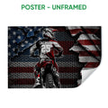 Unframed motocross poster featuring a dirt bike rider and distressed red, white, and blue background