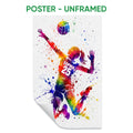 Unframed volleyball poster featuring a colorful jumping player and volleyball against a paint-splattered background