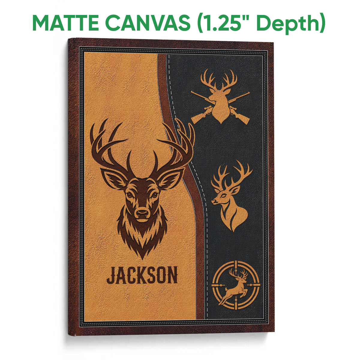 Matte canvas wall art featuring a detailed deer hunting design with a textured surface