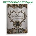 Matte canvas hunting wall art featuring camouflage antlers, sunflower artwork and rustic outdoor colors