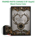 Black framed canvas hunting wall art with camouflage antlers, sunflower and rustic outdoor artwork