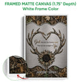 White framed canvas hunting wall art with camouflage antlers, sunflower and faith-inspired design