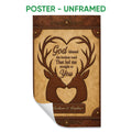 Unframed hunting poster featuring two deer, heart-shaped antlers, and rustic brown leather-style details