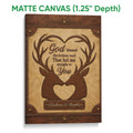 Matte canvas wall art featuring a rustic deer couple design with antlers, hearts, and warm brown tones