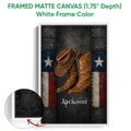 Framed matte canvas cowboy wall art shown with a white frame and close-up edge detail