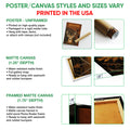 Poster or canvas wall art options guide showing the deer hunting design in unframed and framed formats