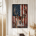 Framed hunting wall art displayed on a light wood-paneled wall with rustic home decor