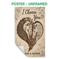 Unframed horse poster featuring two horses, floral artwork, a romantic message, and a rustic wood-look background