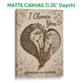 Matte canvas horse wall art featuring two horses, muted flowers, romantic wording, and a textured neutral background