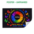 Unframed LGBT pride poster featuring a rainbow-colored sunflower, butterflies, and an equality message