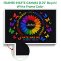White framed LGBT pride canvas with a colorful sunflower, butterflies, and equality and inclusion wording