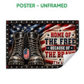 Unframed poster showing military boots, American flag colors, stars, and patriotic veteran artwork