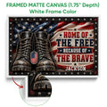 Framed veteran wall art shown with a white frame and a close-up view of the dimensional edge