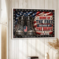 Patriotic veteran wall art displayed in a bright home with white wood paneling and natural wood framing