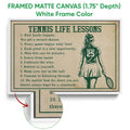 White framed tennis canvas wall art featuring a female player, racket, and green inspirational lettering