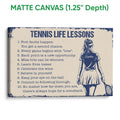 Matte canvas tennis wall art with distressed blue and cream artwork and a tennis player holding a racket
