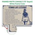 White framed tennis wall art featuring blue motivational lettering and a tennis player with a racket