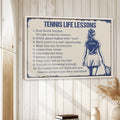 Tennis motivational wall art displayed on a light wood wall in a bright home interior
