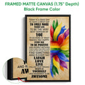 Framed LGBT canvas wall art shown with a black frame and colorful rainbow-inspired artwork