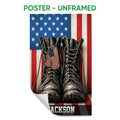 Unframed poster featuring military boots against a distressed American flag background