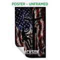 Unframed lineman poster featuring utility worker silhouettes and a bold red, white, and blue background