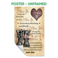Unframed veteran poster featuring military-style boots, a wooden heart, and warm patriotic artwork