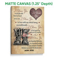 Matte canvas veteran wall art featuring military-style boots, heart imagery, and a warm vintage background