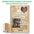 Natural wood framed veteran wall art with military-style boots, wooden heart, and warm rustic tones