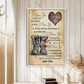 Veteran wall art displayed on a light wood wall, featuring military-style boots and a romantic heart design