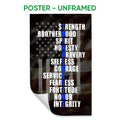 Unframed police poster featuring a distressed American flag design with bold service and honor messaging