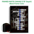 Black framed police canvas wall art featuring a distressed American flag and blue-line-inspired service theme