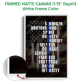 White framed police canvas wall art with a dark American flag background and bold blue and white lettering