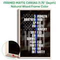 Natural wood framed police wall art featuring a distressed American flag and service-inspired typography